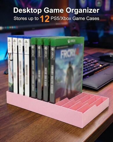 برج تخزين ألعاب الفيديو لحافظات ألعاب PS5 / PS4 / Xbox Series X/Xbox One، حامل منظم أقراص DVD وBlu-Ray بسعة 12 قرصًا، رف سطح مكتب ABS مضاد للانزلاق، لا يتطلب تجميعًا (1، وردي) in Kuwait