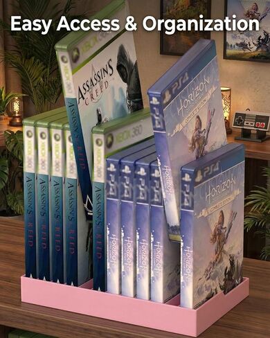برج تخزين ألعاب الفيديو لحافظات ألعاب PS5 / PS4 / Xbox Series X/Xbox One، حامل منظم أقراص DVD وBlu-Ray بسعة 12 قرصًا، رف سطح مكتب ABS مضاد للانزلاق، لا يتطلب تجميعًا (1، وردي) in Kuwait