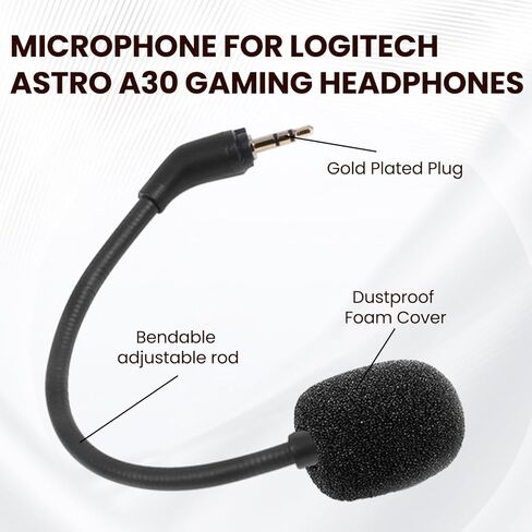 ميكروفون بديل متوافق مع سماعة الألعاب Logitech Astro A30 - ميكروفون بوم مرن مع رغوة لإلغاء الضوضاء in Saudi Arabia