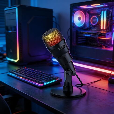 USB RGB Gaming Microphone for PC Streaming, Condenser Mic w/Mute, Shock Mount, Gain Control, PS4/5 Compatible in Saudi Arabia