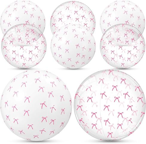6 PCS 16 '' Pink Bow Beach Beach Ball Barty Barty Ballable Ball Flate Up White and Wrappont Downming Pool Toys for Coquette Summer Hawaiian Tropical Party Decorations in Kuwait