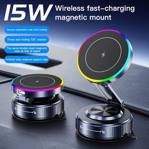 لشاحن MagSafe Car Mount Charger [15W Wireless Fast Charging]، حامل هاتف مغناطيسي للسيارة [120LBS Ultra Suction Cup & 3000gf Magnet]، حامل هاتف قابل للتعديل لسيارتك iPhone 17-12 in Kuwait