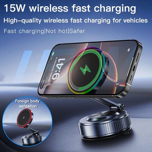 لشاحن MagSafe Car Mount Charger [15W Wireless Fast Charging]، حامل هاتف مغناطيسي للسيارة [120LBS Ultra Suction Cup & 3000gf Magnet]، حامل هاتف قابل للتعديل لسيارتك iPhone 17-12 in Kuwait