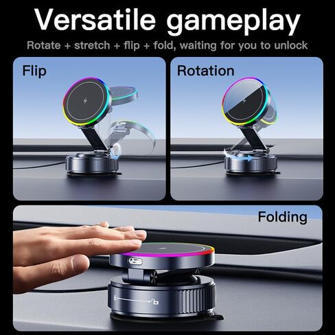 لشاحن MagSafe Car Mount Charger [15W Wireless Fast Charging]، حامل هاتف مغناطيسي للسيارة [120LBS Ultra Suction Cup & 3000gf Magnet]، حامل هاتف قابل للتعديل لسيارتك iPhone 17-12 in Kuwait