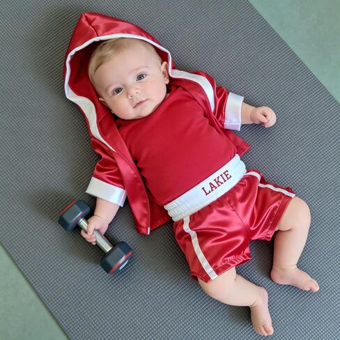 Personalized Name Embroidery, Newborn Boxing Outfit Set Cape Shorts Baby Photo Prop Monthly Milestone Outfit Infant Clothes in Saudi Arabia