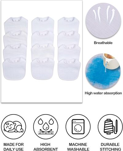6 Pack Large Cotton Waterproof Baby Toddler Bibs for Drooling Teething Eating Girls Boys 3-24 M in Saudi Arabia