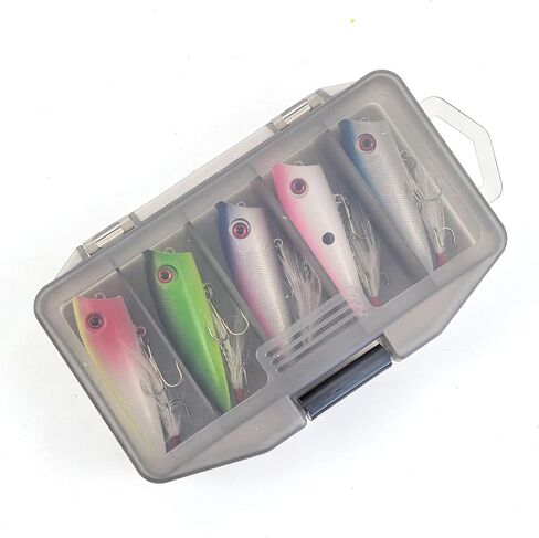 5Pcs Fishing Popper Lures Bass Fishing Lures Hard Bait Topwater Rattle Bait with Feathered Treble Hooks for Bass Trout Perch Salmon 2.56in/0.21oz in Saudi Arabia