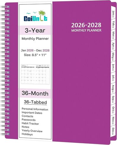 مخطط شهري 2026-2028 ، مخطط تقويم 36 شهرًا 2026-2028 من يناير 2026-ديسمبر 2028 ، 8.5 '× 11' مع ​​انتشار محكم ، غطاء مرن ، سلك دوامة ، جيب ، علامات تبويب مطلية ، ملاحظات ＆ العادة in Kuwait