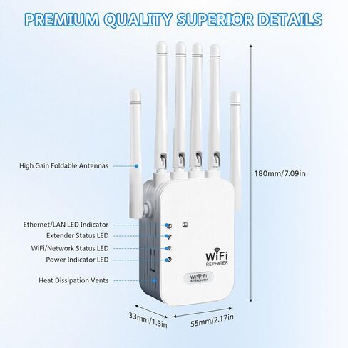 WiFi Extender Signal Booster Long Range, Up to 9800 Sq.ft & 40 Devices, 2.4GHz Internet Booster with Quick Setup (Medium) in Saudi Arabia