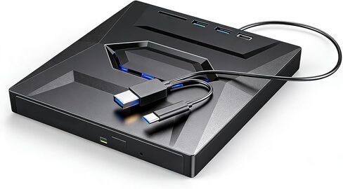 Retro Laptop CD DVD Player USB C 3.0 Portable CD Burner, Ultra Slim, 7-in-1, USB3.0/Type-C, Plug-and-Play, U Disk & Card Expansion, External Blueray/DVD Drive for PC (for CD/VCD/DVD) in Saudi Arabia