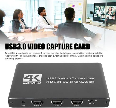بطاقة التقاط HDMI 4K، جهاز التقاط فيديو صوتي USB 3.0 مع HDMI مزدوج 4K 60 هرتز، ميكروفون 3.5 مم، مدخل الخط، للبث والتسجيل والألعاب in Saudi Arabia