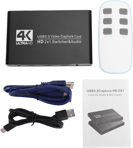 بطاقة التقاط HDMI 4K، جهاز التقاط فيديو صوتي USB 3.0 مع HDMI مزدوج 4K 60 هرتز، ميكروفون 3.5 مم، مدخل الخط، للبث والتسجيل والألعاب in Saudi Arabia