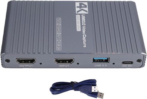 بطاقة التقاط فيديو 4K 60 هرتز USB 3.0 HDMI Loop Out، بطاقة التقاط ألعاب 1080P 60FPS مع خط ميكروفون 3.5 مم في منافذ سماعة الرأس، مسجل تدفق منخفض الكمون لكاميرا وحدة التحكم PC in Saudi Arabia