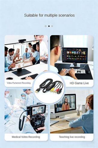 بطاقة التقاط الفيديو، CVBS + S-Video إلى USB لوحدة تحكم ألعاب كاميرا VHS VCR DVD، جهاز التقاط بدقة 1080 بكسل للبث المباشر/التسجيل مع OBS، متوافق مع أنظمة التشغيل Windows/Mac/Linux/Android in Kuwait