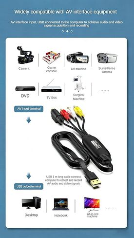 بطاقة التقاط الفيديو، CVBS + S-Video إلى USB لوحدة تحكم ألعاب كاميرا VHS VCR DVD، جهاز التقاط بدقة 1080 بكسل للبث المباشر/التسجيل مع OBS، متوافق مع أنظمة التشغيل Windows/Mac/Linux/Android in Kuwait
