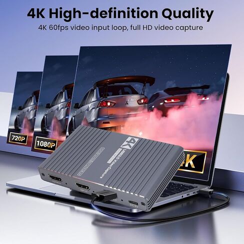 Yunseity USB 3.0 Video Capture Card, 4K@60Hz HDMI Capture Card Video No Latency Audio Game with 3.5mm Audio Input & Microphone Output for Streaming Gaming Recording in Saudi Arabia