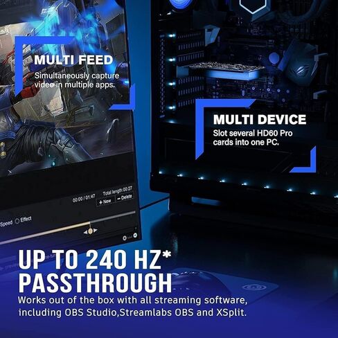 بطاقة التقاط داخلية VIXLW 4K، بطاقة التقاط PCIe، HDMI، عبور 4K60، زمن وصول منخفض للغاية للبث والتسجيل، لأجهزة PS4، PS5، Xbox، في OBS، YouTube، إعدادات الكمبيوتر الفردية والمزدوجة، أسود in Kuwait