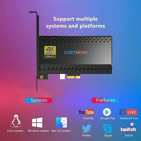 بطاقة التقاط داخلية VIXLW 4K، بطاقة التقاط PCIe، HDMI، عبور 4K60، زمن وصول منخفض للغاية للبث والتسجيل، لأجهزة PS4، PS5، Xbox، في OBS، YouTube، إعدادات الكمبيوتر الفردية والمزدوجة، أسود in Kuwait