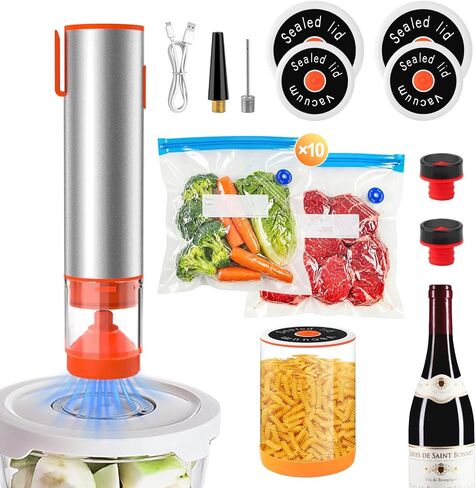 Handheld Vacuum Sealer, Portable Cordless Food Sealer with 60kPa Suction, Rechargeable Mini Vacuum Sealer for Food Storage, Sous Vide, Mason Jars - Includes 10 Reusable Bags in Saudi Arabia