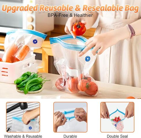 Handheld Vacuum Sealer, Portable Cordless Food Sealer with 60kPa Suction, Rechargeable Mini Vacuum Sealer for Food Storage, Sous Vide, Mason Jars - Includes 10 Reusable Bags in Saudi Arabia