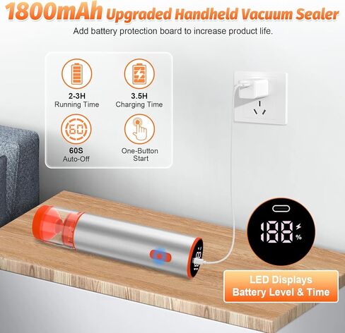 Handheld Vacuum Sealer, Portable Cordless Food Sealer with 60kPa Suction, Rechargeable Mini Vacuum Sealer for Food Storage, Sous Vide, Mason Jars - Includes 10 Reusable Bags in Saudi Arabia