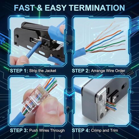 Tellegloww 500 حزمة Cat6 تمر عبر موصلات Rj45 السائبة 6 ميكرومتر مطلية بالذهب لمقابس الشبكة المعيارية لكابل Utp Ethernet الصلبة والمجدولة in Kuwait