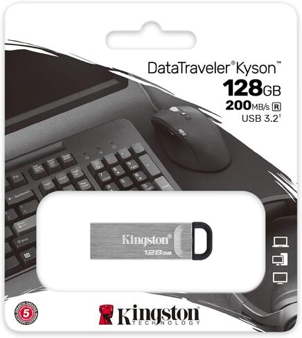 محرك فلاش Kingston 128GB DataTraveler Kyson 200MBPS قراءة 60MBPS سرعة كتابة (10 عبوات) حزمة مع محول USB-C (عنصران) in Saudi Arabia