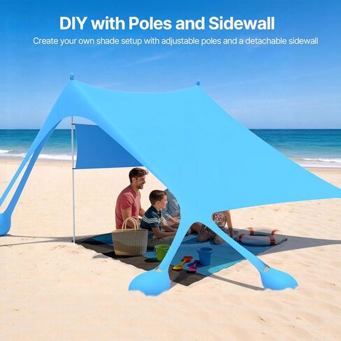 Suteck Beach Tent Sun Shelter with Sidewall, Easy Set Up 10x10ft Beach Canopy, Outdoor Sun Shade with UPF 50+UV Protection, 8 Sandbags, 4 Stability Poles for Camping, Fishing or Picnics(Sky Blue) in Saudi Arabia