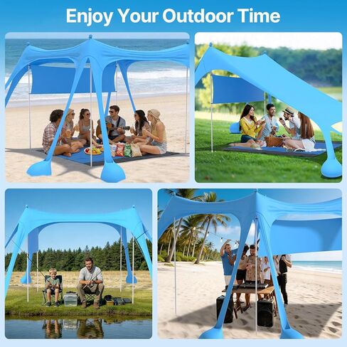 Suteck Beach Tent Sun Shelter with Sidewall, Easy Set Up 10x10ft Beach Canopy, Outdoor Sun Shade with UPF 50+UV Protection, 8 Sandbags, 4 Stability Poles for Camping, Fishing or Picnics(Sky Blue) in Saudi Arabia