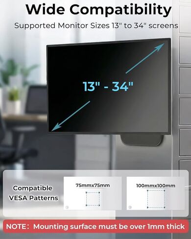 Adjustable Magnetic Monitor VESA Mount for 13" to 34" Portable Monitor Pegboard Mount for Metal Surface with Handle Hold Up to 22LBS 75x75 or 100x100 VESA Monitor Mounting Bracket with Pen Holder in Saudi Arabia