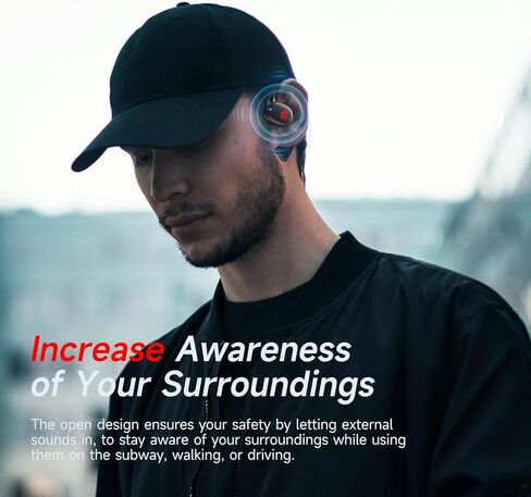 Open Ear Bluetooth Headphones Stereo Sound Clear Call Air-Conduction Wireless Charging Case LED Digital Display EarHook Earbuds Headset with Microphone Waterproof Earphone for Sport Work Running Black in Kuwait