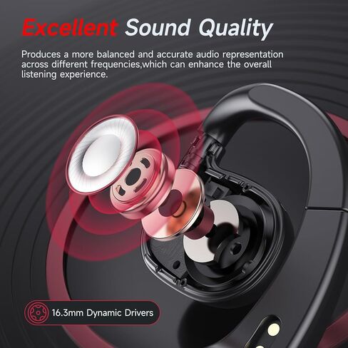 Open Ear Bluetooth Headphones Stereo Sound Clear Call Air-Conduction Wireless Charging Case LED Digital Display EarHook Earbuds Headset with Microphone Waterproof Earphone for Sport Work Running Black in Kuwait