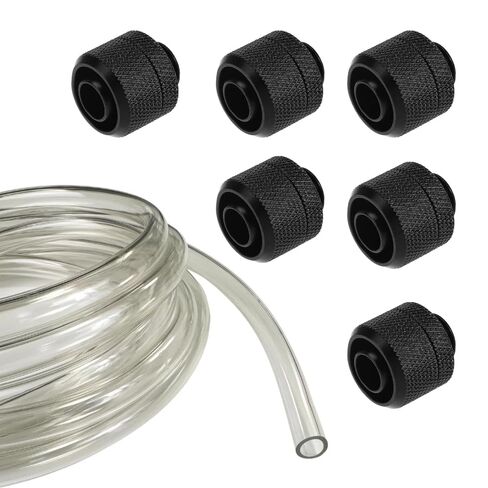 مجموعة تبريد المياه Dracaena - 6x G1/4" خيط إلى 3/8" ID، تركيبات ضغط 1/2" OD، أسود + 4 متر/ 157.5 بوصة أنبوب ناعم، شفاف in Kuwait