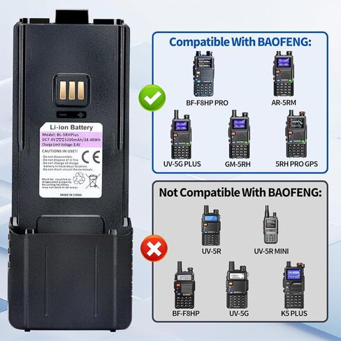BAOFENG BF-F8HP PRO Battery Rechargeable 5200mAh Extended Battery Compatible with AR-5RM,UV-5RH PRO GPS,UV-5G Plus,5RM GM-5RH GMRS USB-C Charger for Ham Radio Handheld Walkie Talkies Accessories in Saudi Arabia