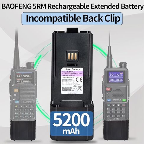 BAOFENG BF-F8HP PRO Battery Rechargeable 5200mAh Extended Battery Compatible with AR-5RM,UV-5RH PRO GPS,UV-5G Plus,5RM GM-5RH GMRS USB-C Charger for Ham Radio Handheld Walkie Talkies Accessories in Saudi Arabia
