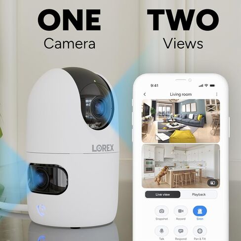Lorex Connect 2K Indoor Dual Lens Wi-Fi 6 Camera | New Connect App | 360° Pan-Tilt | Person & Pet Detection | Color Night Vision | Instant Call | 2-Way Talk | Cloud & Local Storage Option in Saudi Arabia