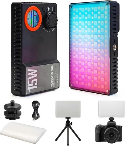 LOUERN 15W RGB Video Light، 0-359° Hue، 1800K-9000K CRI95+، 20 تأثيرات مشهد، 2600 مللي أمبير قابلة لإعادة الشحن، موزع مغناطيسي، حذاء بارد، للتصوير الفوتوغرافي والصور الشخصية وتصوير المنتجات ومدونات الفيديو in Kuwait