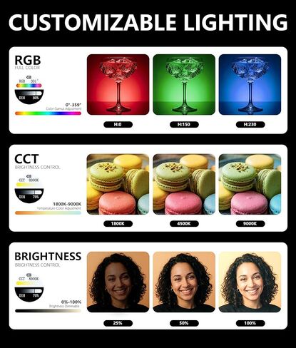 LOUERN 15W RGB Video Light، 0-359° Hue، 1800K-9000K CRI95+، 20 تأثيرات مشهد، 2600 مللي أمبير قابلة لإعادة الشحن، موزع مغناطيسي، حذاء بارد، للتصوير الفوتوغرافي والصور الشخصية وتصوير المنتجات ومدونات الفيديو in Kuwait