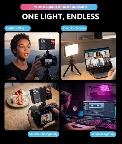 LOUERN 15W RGB Video Light، 0-359° Hue، 1800K-9000K CRI95+، 20 تأثيرات مشهد، 2600 مللي أمبير قابلة لإعادة الشحن، موزع مغناطيسي، حذاء بارد، للتصوير الفوتوغرافي والصور الشخصية وتصوير المنتجات ومدونات الفيديو in Kuwait