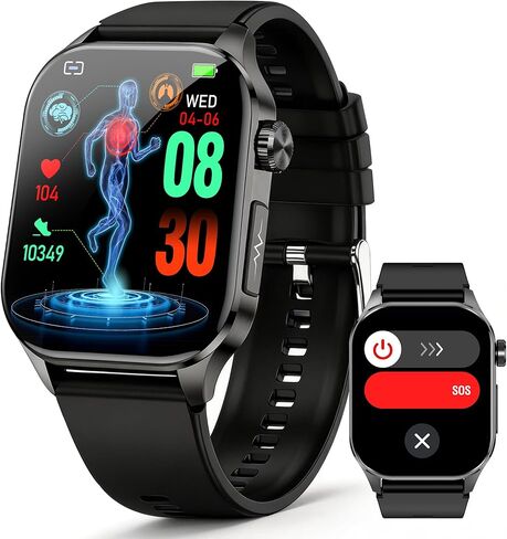 ساعة ذكية Yowow BIT للرجال والنساء، جهاز تتبع اللياقة البدنية AMOLED مقاس 2.04 بوصة مع مكالمة بلوتوث، ومعدل ضربات القلب SpO2، وضغط الدم، وضغط النوم HRV، و150 وضعًا رياضيًا، وIP68 مقاومة للماء لنظام Android iOS (أسود) in Kuwait