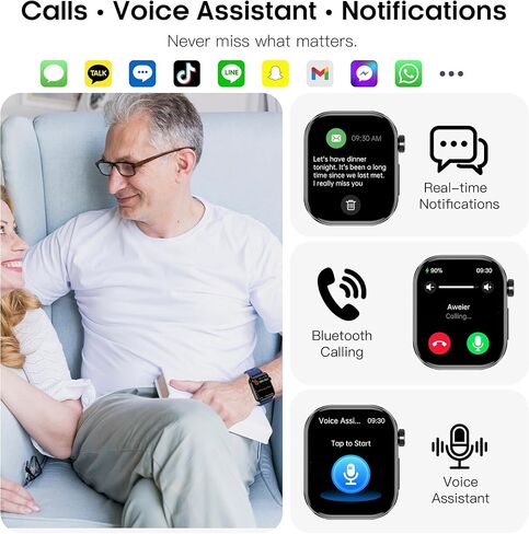 ساعة ذكية Yowow BIT للرجال والنساء، جهاز تتبع اللياقة البدنية AMOLED مقاس 2.04 بوصة مع مكالمة بلوتوث، ومعدل ضربات القلب SpO2، وضغط الدم، وضغط النوم HRV، و150 وضعًا رياضيًا، وIP68 مقاومة للماء لنظام Android iOS (أسود) in Kuwait