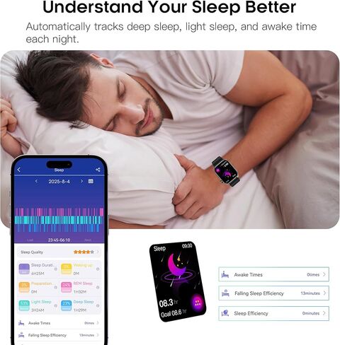 ساعة ذكية Yowow BIT للرجال والنساء، جهاز تتبع اللياقة البدنية AMOLED مقاس 2.04 بوصة مع مكالمة بلوتوث، ومعدل ضربات القلب SpO2، وضغط الدم، وضغط النوم HRV، و150 وضعًا رياضيًا، وIP68 مقاومة للماء لنظام Android iOS (أسود) in Kuwait