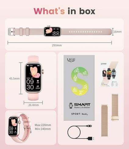 LIGE Fitness Tracker- Smart Watches for Women with 1.47" HD, IP68 Waterproof, 7+ Days Battery, 24+ Exercises Activity Tracker Fitness Watches, Fitness Smart Watch Android iOS (Pink) in Saudi Arabia