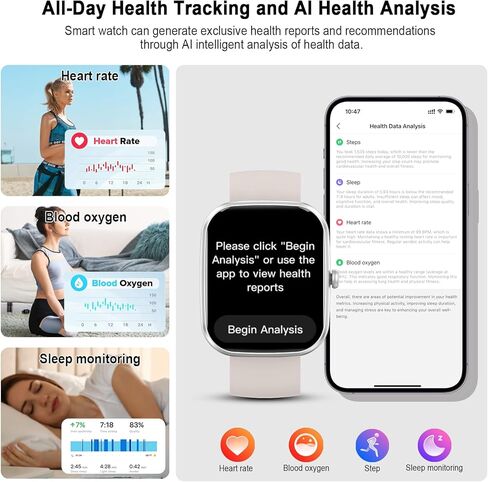 ساعة ذكية uaue AI مع ChatGPT، ساعة ذكية للاتصال بالبلوتوث مقاس 1.91 بوصة للرجال والنساء، 110+ أوضاع للياقة البدنية، متتبع النشاط، معدل ضربات القلب/النوم/السعرات الحرارية، IP68 عداد خطوات مقاوم للماء لنظام Android iOS in Kuwait