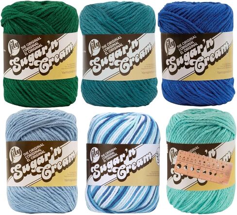 مجموعة خيوط Lily Sugar 'n Cream 100% قطن صوفي #4 الوزن (مزيج ليلي 215) in Kuwait