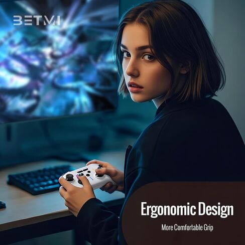 BETMI لوحدة تحكم Xbox اللاسلكية مع محول 2.4 جيجا هرتز/مشغلات تأثير القاعة وعصا التحكم/Turbo/Macro/Mapping/اهتزاز مزدوج/RGB Light، لوحة ألعاب متوافقة مع Xbox One، Xbox Series X/S، الكمبيوتر الشخصي (أبيض) in Kuwait