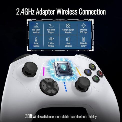 BETMI لوحدة تحكم Xbox اللاسلكية مع محول 2.4 جيجا هرتز/مشغلات تأثير القاعة وعصا التحكم/Turbo/Macro/Mapping/اهتزاز مزدوج/RGB Light، لوحة ألعاب متوافقة مع Xbox One، Xbox Series X/S، الكمبيوتر الشخصي (أبيض) in Kuwait