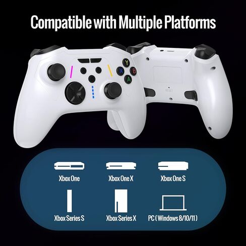BETMI لوحدة تحكم Xbox اللاسلكية مع محول 2.4 جيجا هرتز/مشغلات تأثير القاعة وعصا التحكم/Turbo/Macro/Mapping/اهتزاز مزدوج/RGB Light، لوحة ألعاب متوافقة مع Xbox One، Xbox Series X/S، الكمبيوتر الشخصي (أبيض) in Kuwait