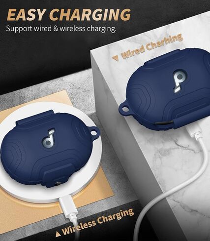 for Anker Soundcore Space A40 Secure Lock Case Cover, Silicone Protective Scratch Shock Cover ONLY Compatible with Anker Soundcore Space A40 Earbuds Charging Case with Carabiner(Blue) in Saudi Arabia