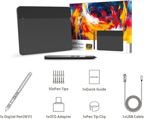 Asixxsix 4x3 Inch Drawing Tablet, T430 Digital Graphic Tablet, 16384 Levels of Pressure Stylus Pen Tablet for Drawing, Writing, Design, Teaching, Work with PC & Mobile in Saudi Arabia